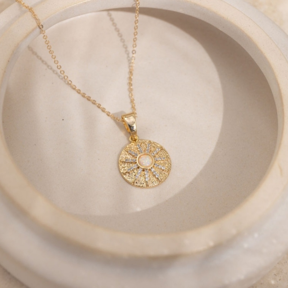 New Opal Starburst Necklace Gold Fill 18"